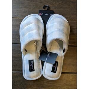 New Women's Large 9-10 Cuddl Duds White Blue House Sandals Slippers COMFORT